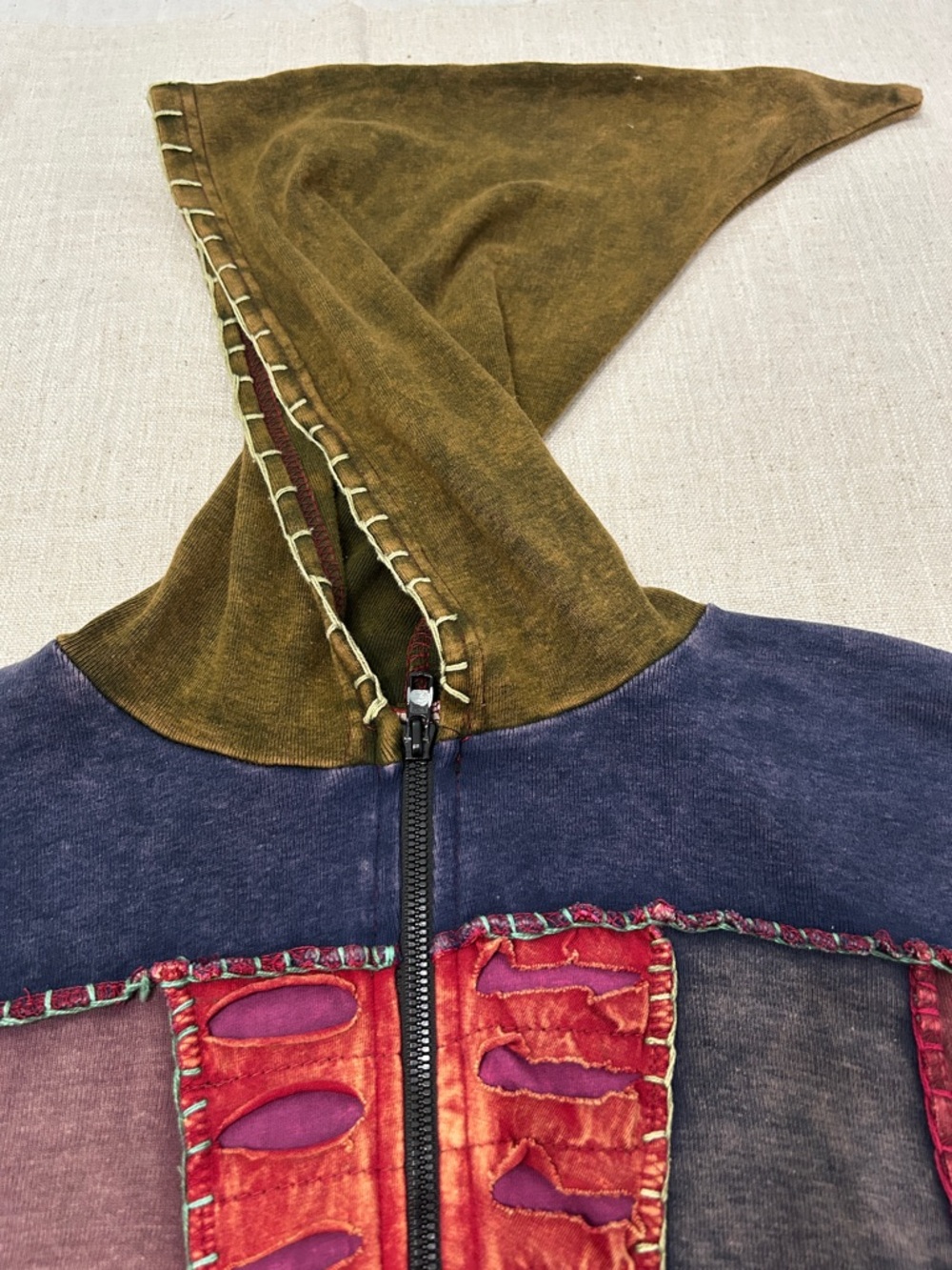 Vintage Y2K Bohemian Hoodie Patchwork Festival Witchy Elfin Embroidered - Picture 9 of 16